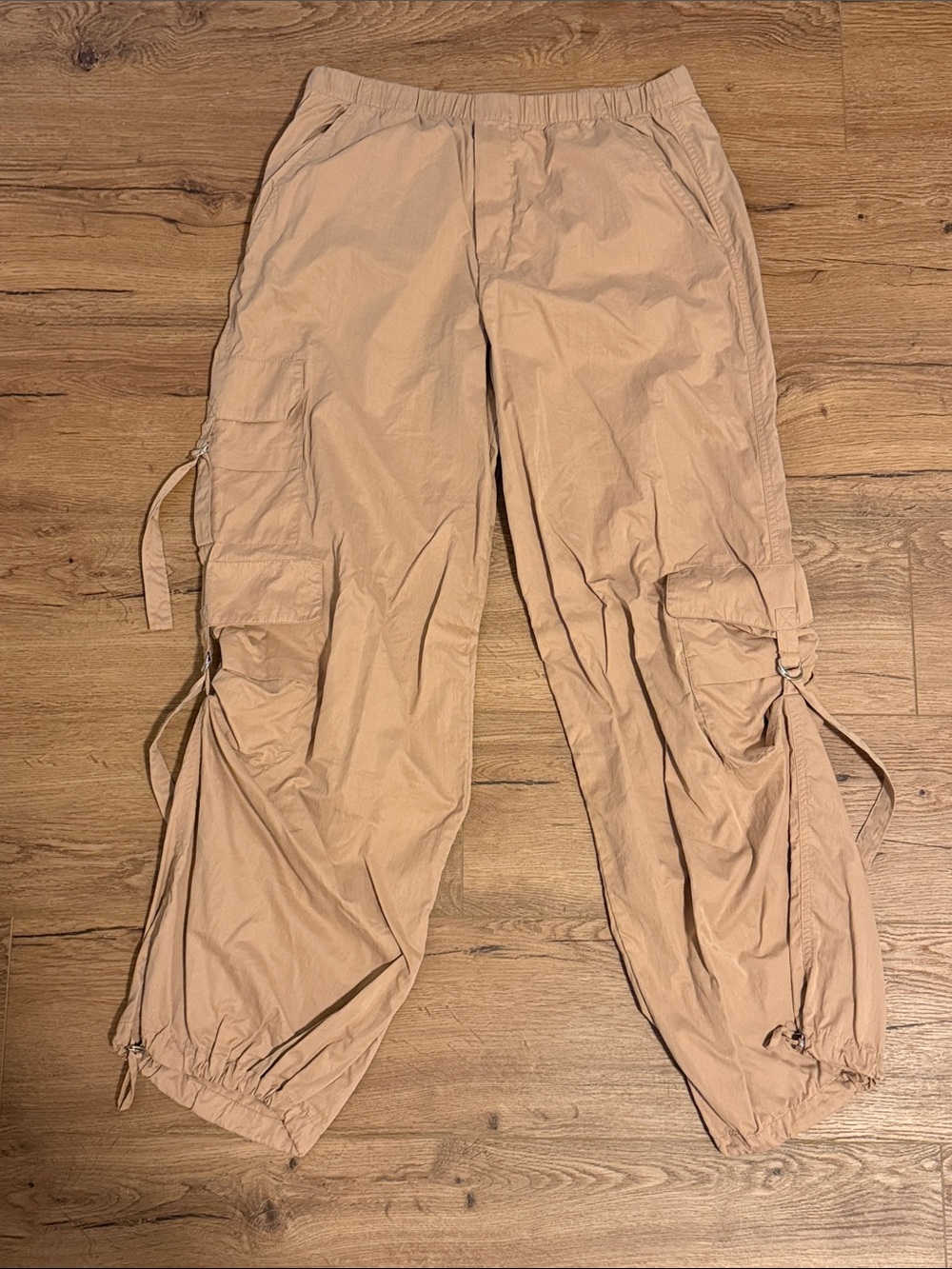 Zara Men's Beige Cargo Pants with Drawcord Details